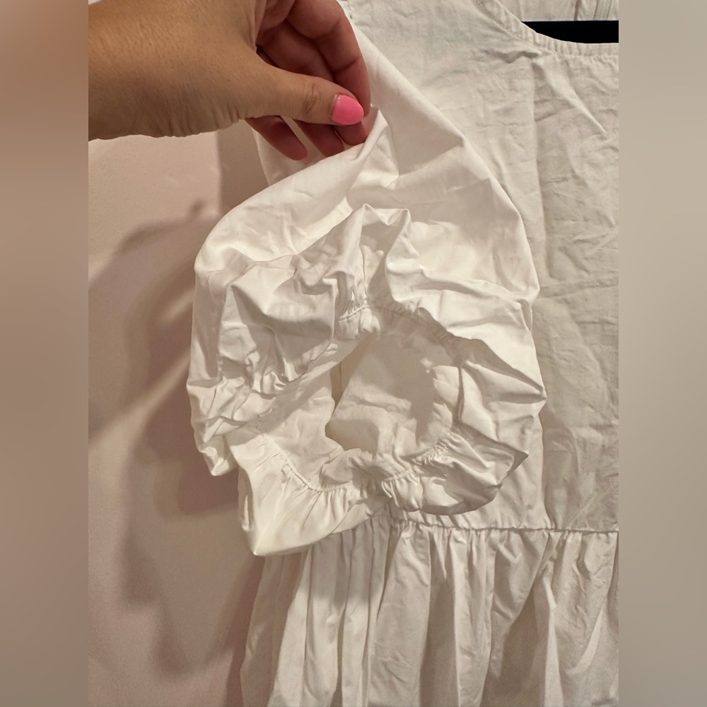 Madewell Poplin Crewneck Bubble-Sleeve Mini Dress |Size 10 | White | 100% Cotton - Picture 6 of 10